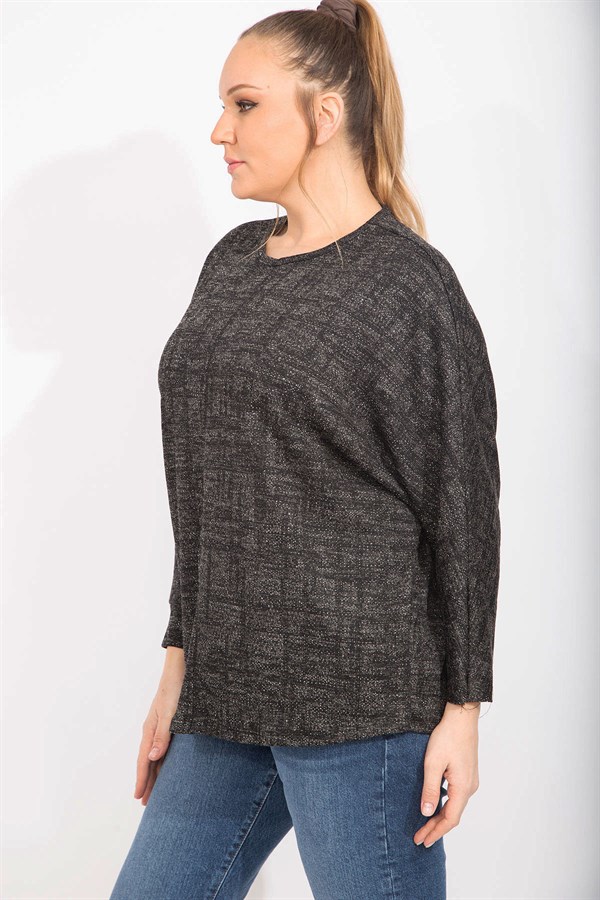 Kadın Antrasit Rahat Kesim Düşük Kollu Simli Tunik 65N35495