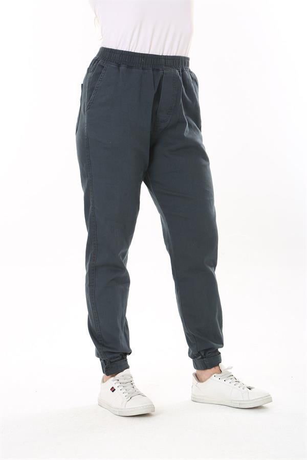 Kadın Büyük Beden Füme Bel Ve Paça Lastikli Likralı 4 Cepli Kot Pantolon 65N37827