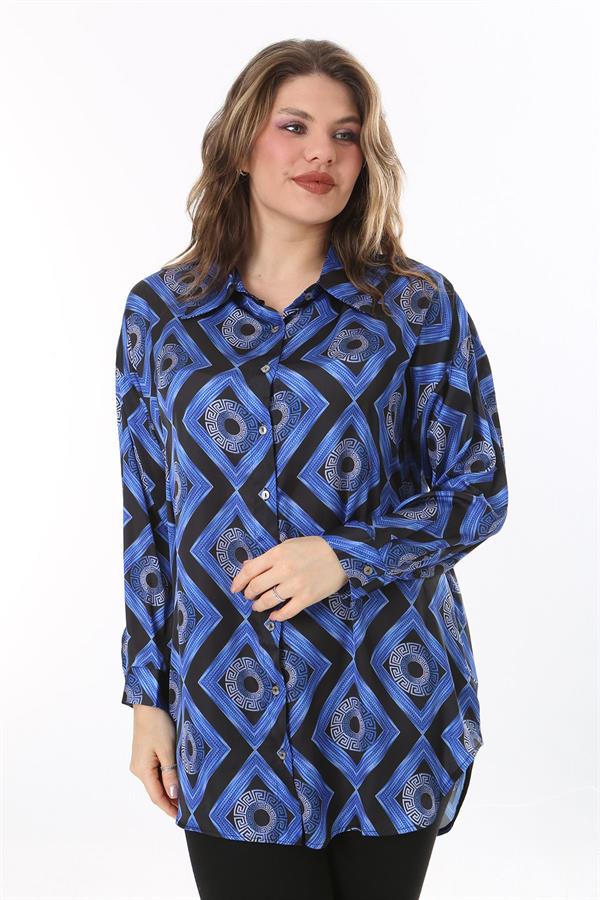 Kadın Büyük Beden Pembe Ön Düğmeli Saten Bluz 65N38017