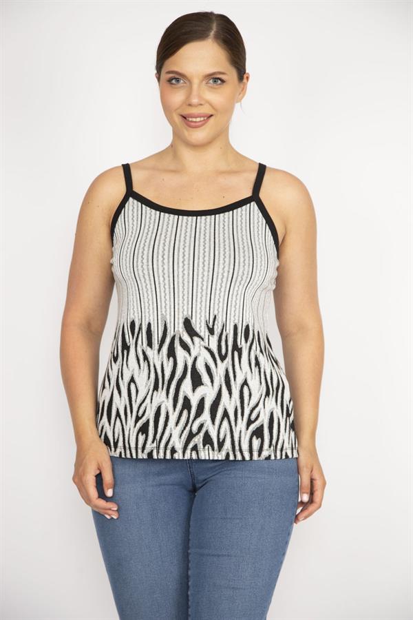 Kadın Gri Büyük Beden Sim Detaylı Askılı Bluz