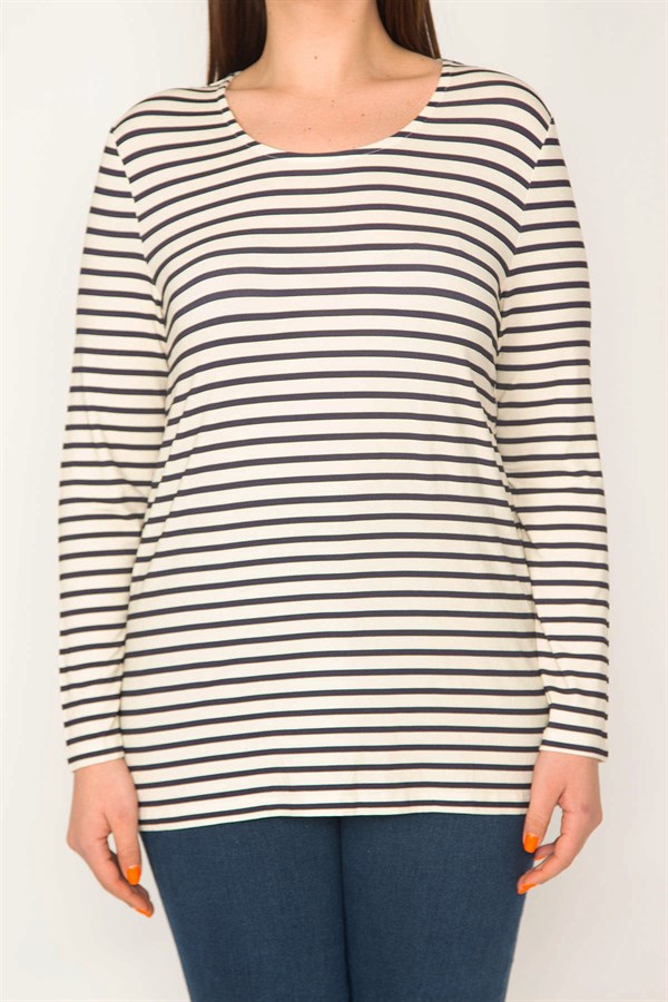 KADIN KEMİK ARKASI DESENLİ ÇİZGİLİ BLUZ