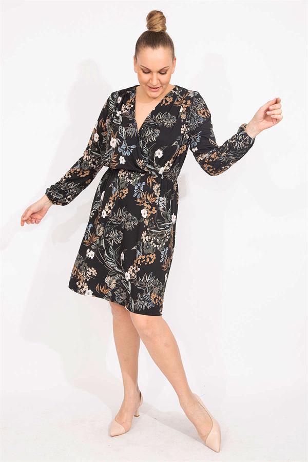 Kadın Siyah Anvelop Yaka Uzun Kollu Elbise 65N35520