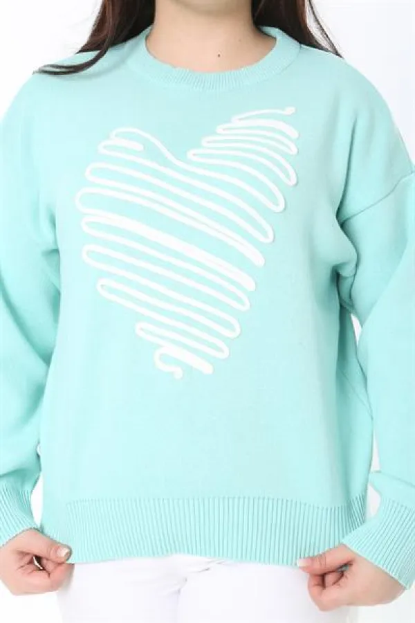 Pull en maille brodé Suzine vert grande taille pour femme 65N38862