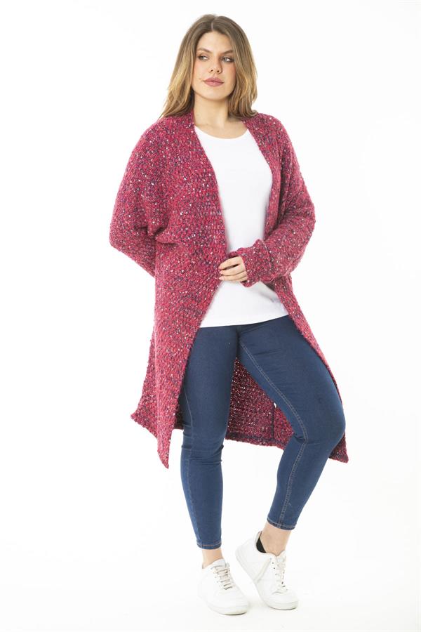 Kadın Büyük Beden Renkli Triko Kalın Hırka 65N37137