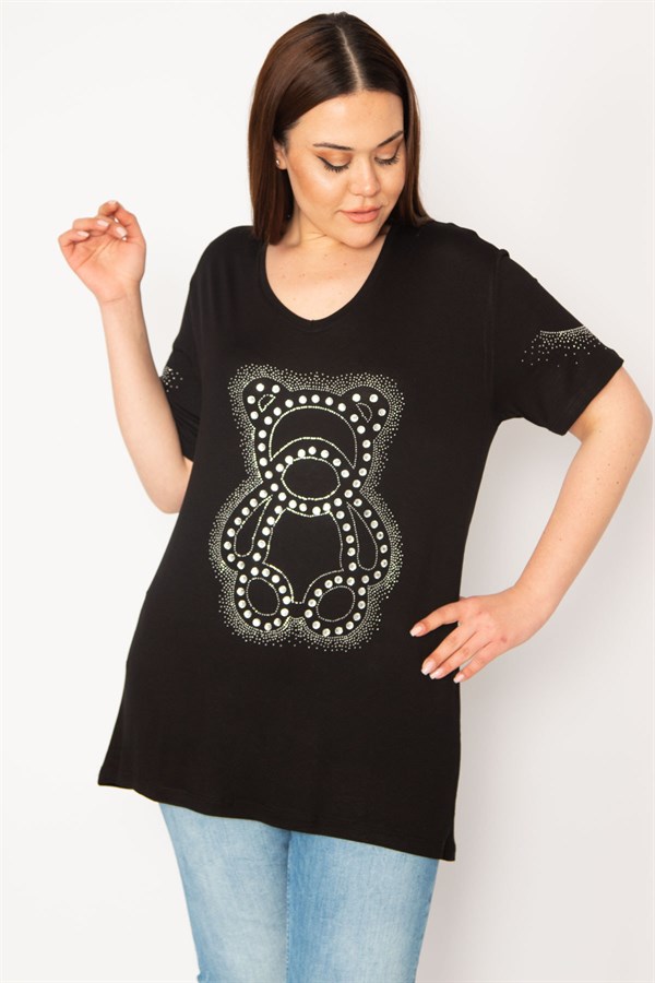 KADIN SİYAH TAŞ DETAYLI BLUZ