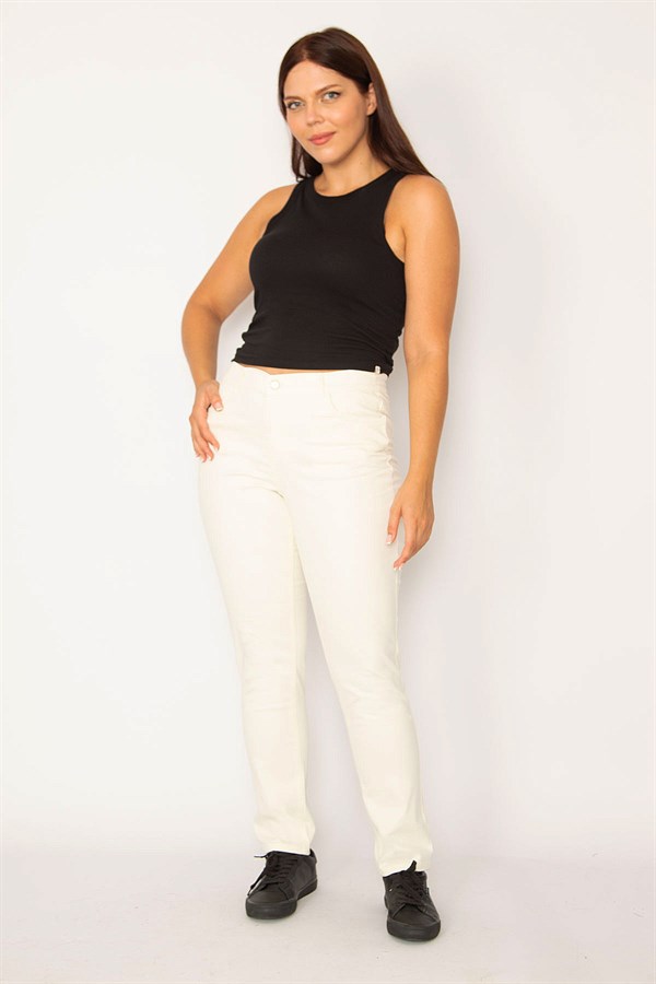 Kadın Kemik Yan Kemer Lastikli Likralı 5 Cep Kot Pantolon 65N34144