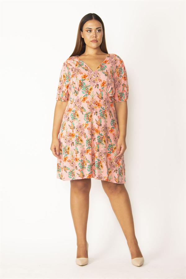 Robe colorée grande taille pour femme, froncée à la poitrine et poignets élastiqués 65N39054
