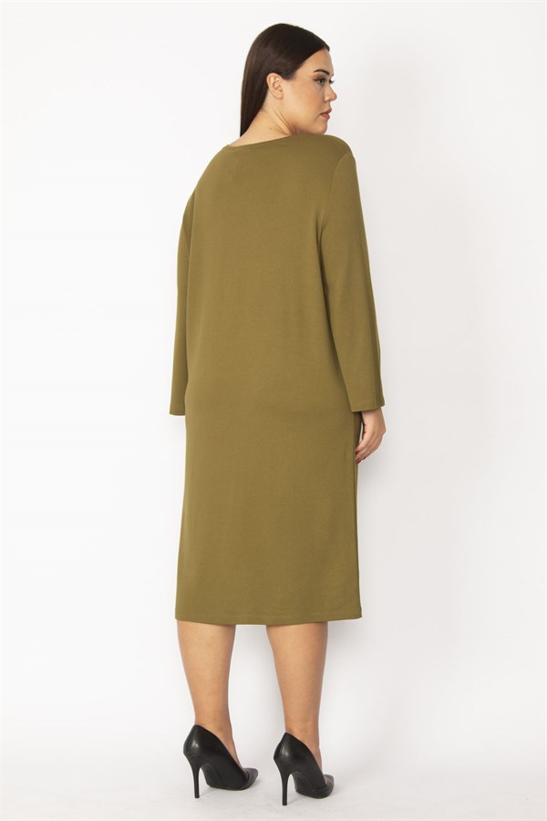 Kadın Haki Nakış Ve Payet Detaylı Uzun Kollu Elbise 65N28729