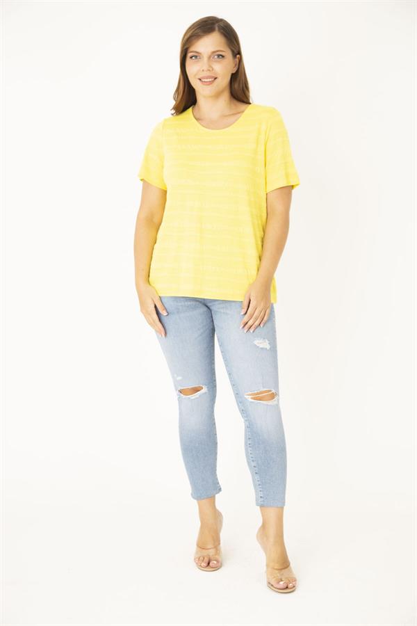 Kadın Büyük Beden Kemik Bisiklet Yakalı Kendinden Desenli Bluz 65N36933