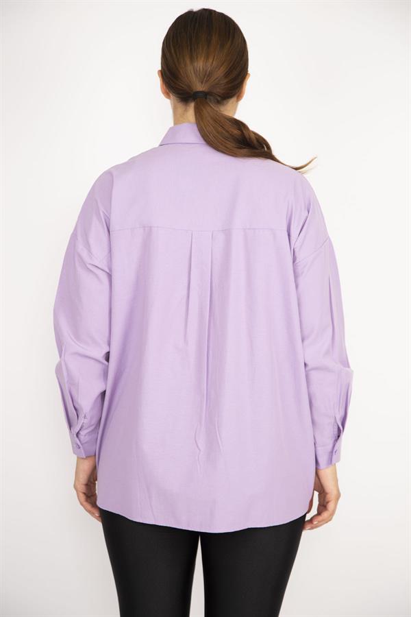 Kadın Büyük Beden Lila Ön Düğmeli Uzun Kollu Gömlek 65N36800