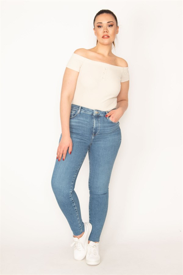 KADIN MAVİ 5 CEP LİKRALI PAÇASI PİS DİKİŞ SKİNNY JEAN PANTOLON