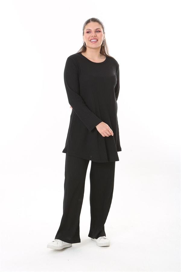 Kadın Büyük Beden Siyah Bluz Pantolon Takım 65N37701