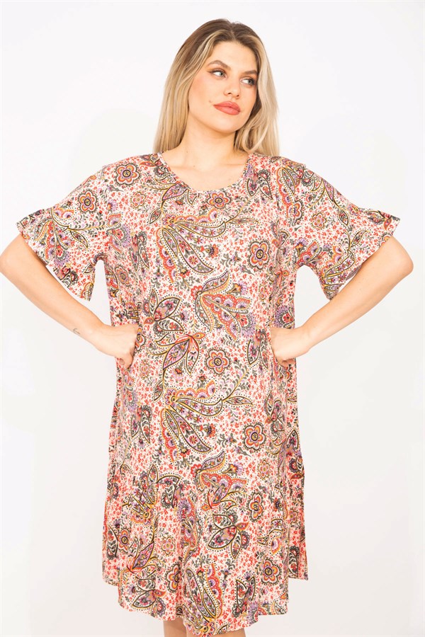 Kadın Renkli Etek Ucu Katlı Ve Kol Ağzı Volanlı Elbise 65N35326