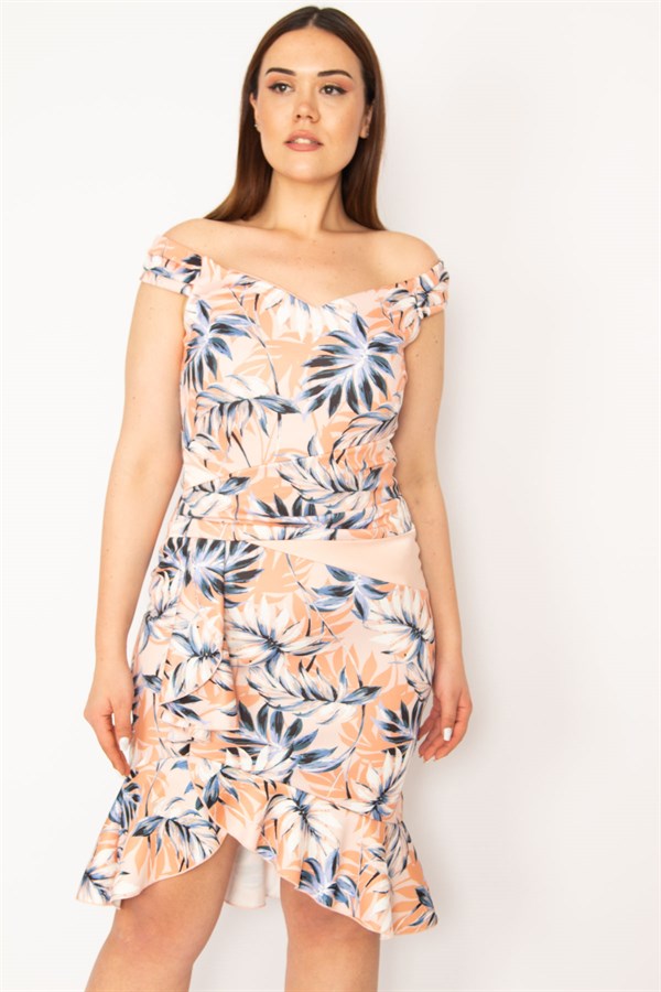 KADIN RENKLİ BEL VE ETEK UCU VOLANLI ELBİSE