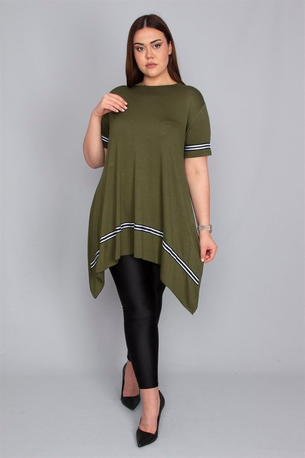 Kadın Haki Şerit Detaylı Asimertik Tunik 65N23133