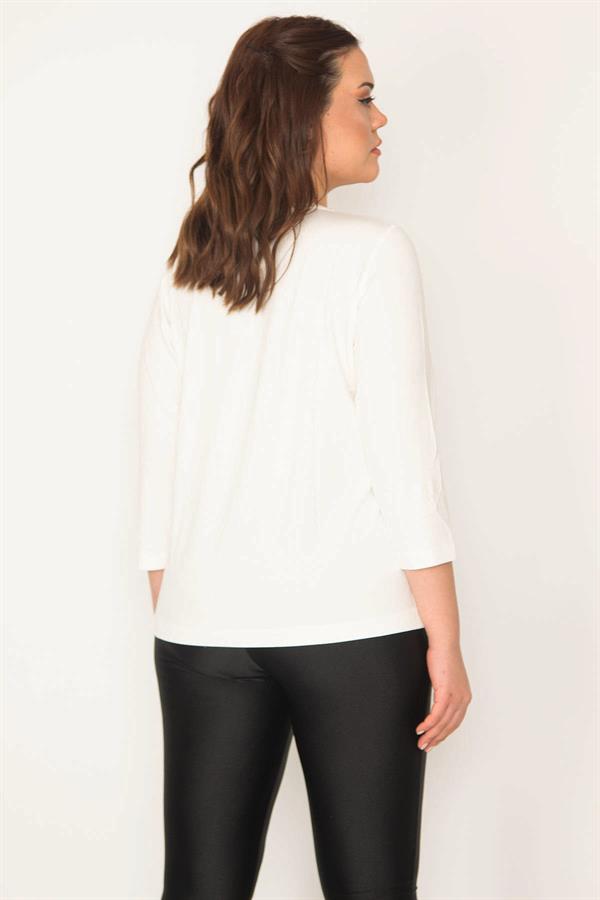 Kadın Kemik Büyük Beden Sim Baskılı Kapri Kol Likralı Bluz 65N35706