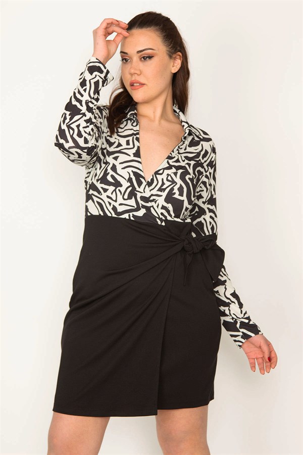 KADIN SİYAH YAN BAĞLAMALI ANVELOP ELBİSE