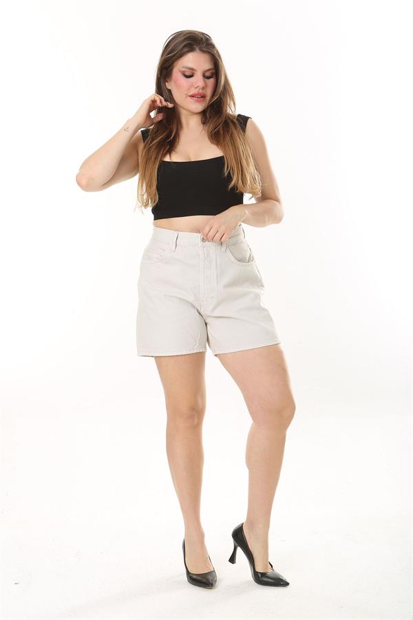 Kadın Büyük Beden Taş 5 Cepli Kot Şort 65N37919