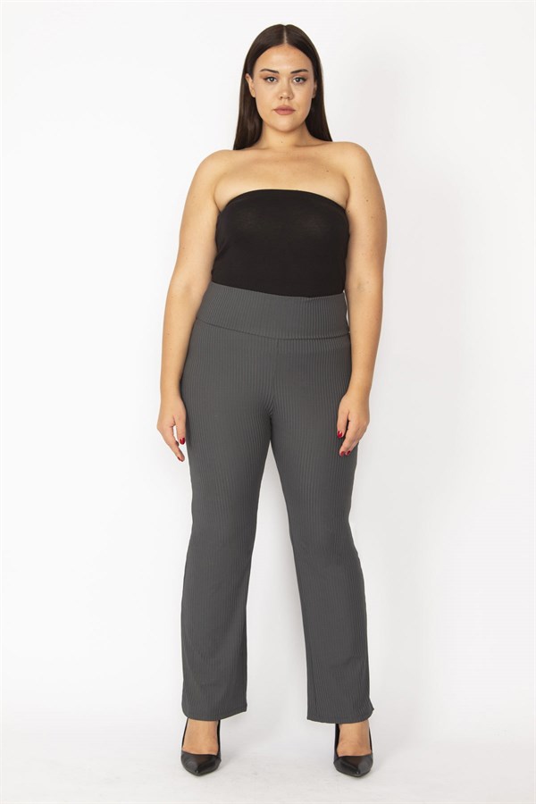 Kadın Bordo Kendinden Çizgili Strech Geniş Paçalı Pantolon 65N28669