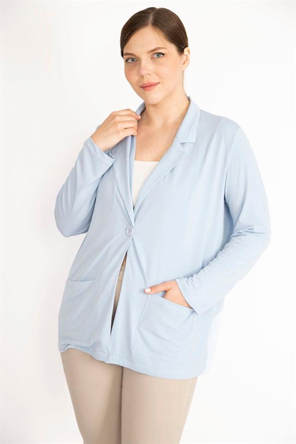 Kadın Büyük Beden Tek Düğmeli Astarsız Cepli Hırka 65N38078