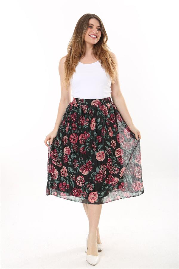 Kadın Büyük Beden Renkli Beli Lastikli Astarlı Pilise Tül Etek 65N37655