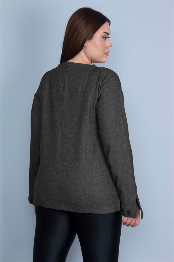 KADIN HAKİ MANŞET DETAYLI BLUZ