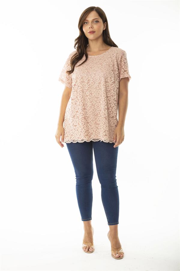 Kadın Büyük Beden Somon Önü Ve Kolları Dantel İçi Viskon Bluzlu Tunik 65N36956