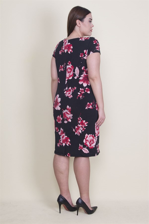 Kadın Siyah Çiçek Desenli Astarlı Elbise 65N22415