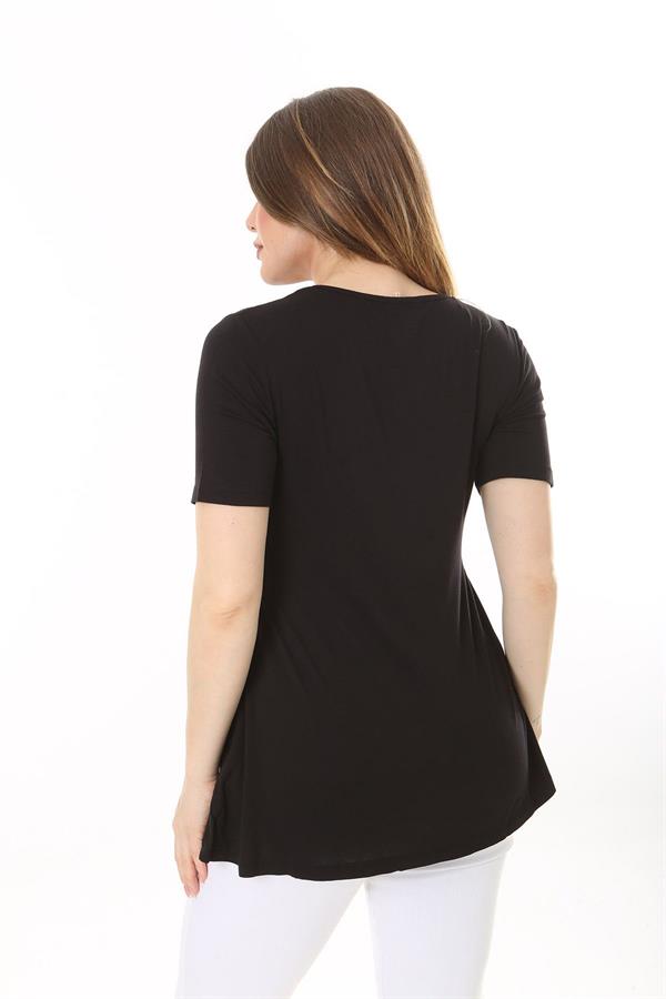 Kadın Büyük Beden Bordo Göğüs Büzgü Detaylı V Yakalı Kısa Kollu Bluz 65N37581