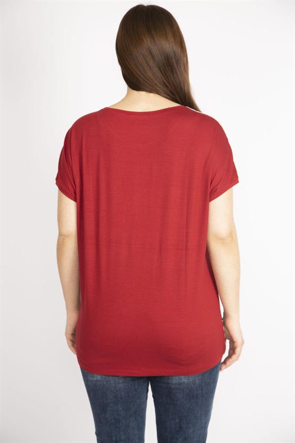 Kadın Renkli Büyük Beden Önü Kazayağı Desenli Bluz