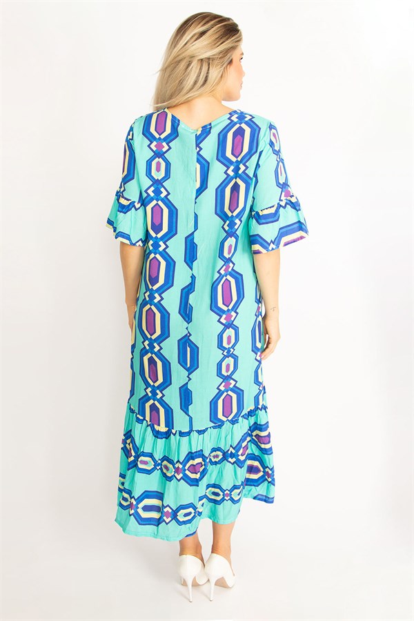 Kadın Kırmızı Dokuma Viskon Kumaş Volan Kollu Etek Ucu Katlı Elbise 65N34435