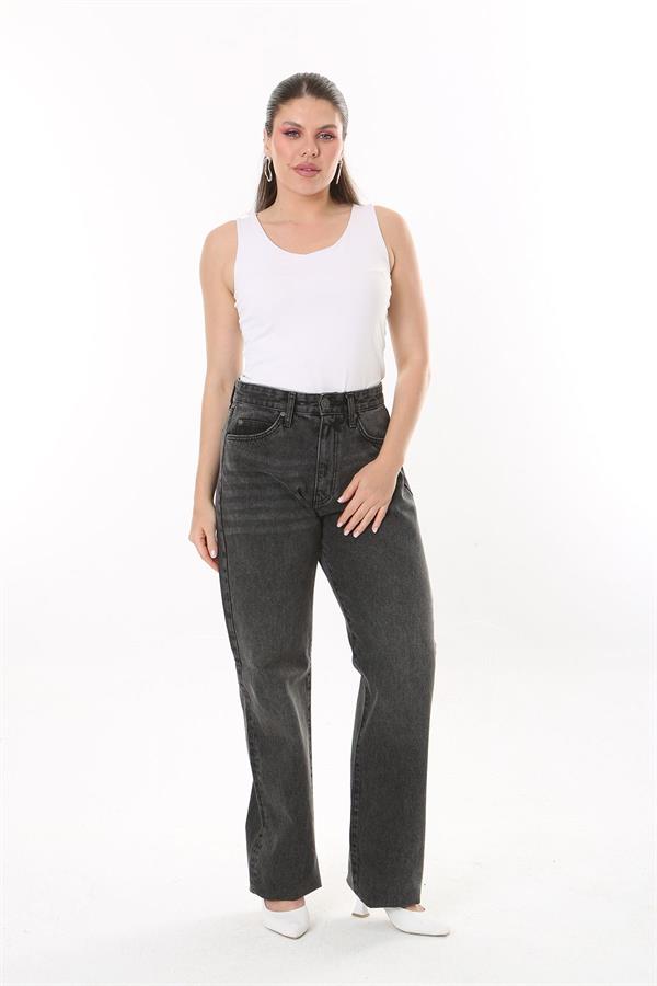 Kadın Büyük Beden Antrasit Yüksek Bel 5 Cepli Kot Pantolon 65N37745