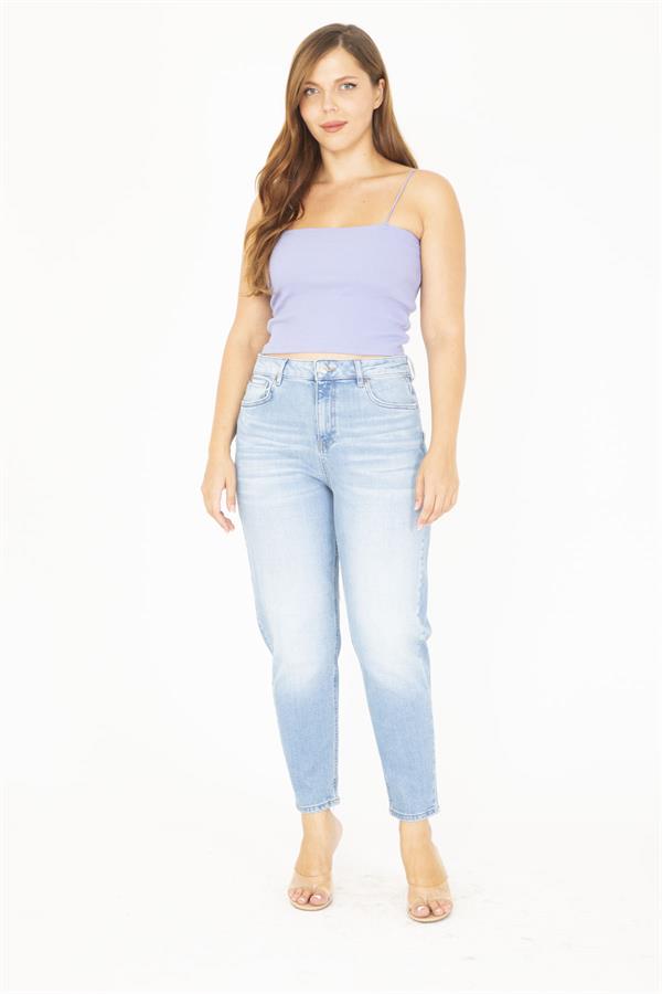 Kadın Büyük Beden Mavi Yüksek Bel 5 Cepli Kot Pantolon 65N36814