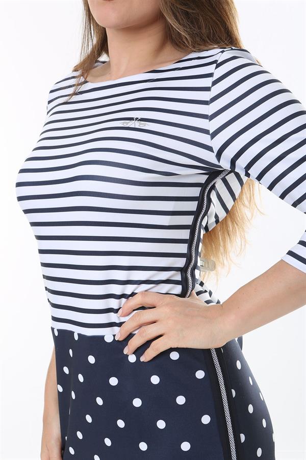 Kadın Büyük Beden Lacivert Marin Desen Likralı Saten Elbise 65N37785