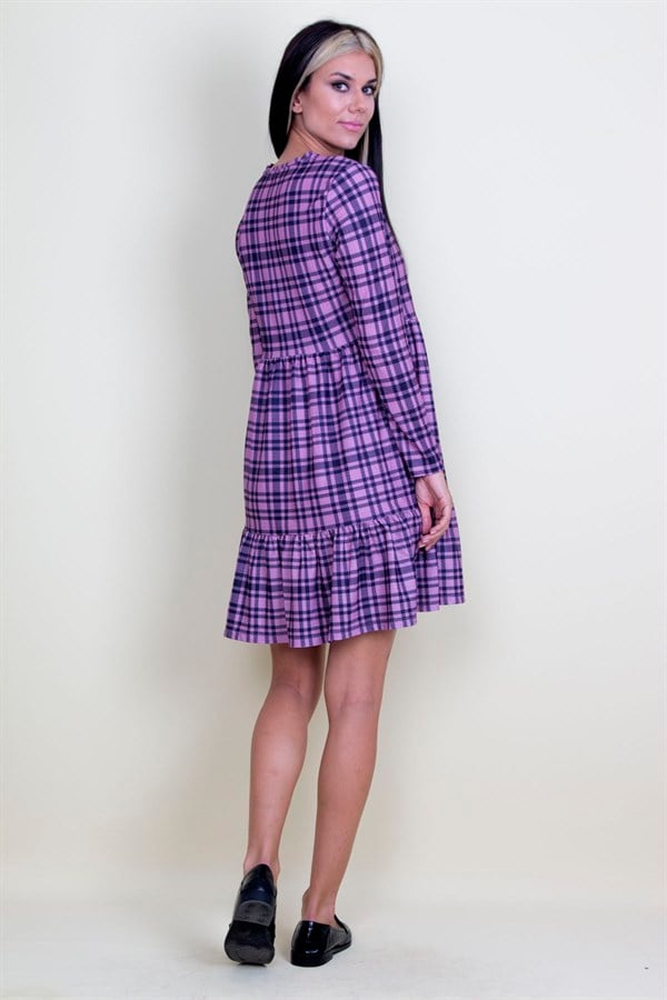 ROBE À CARREAUX AVEC TAILLE ÉLASTIQUE ET OURLET À PLANCHER