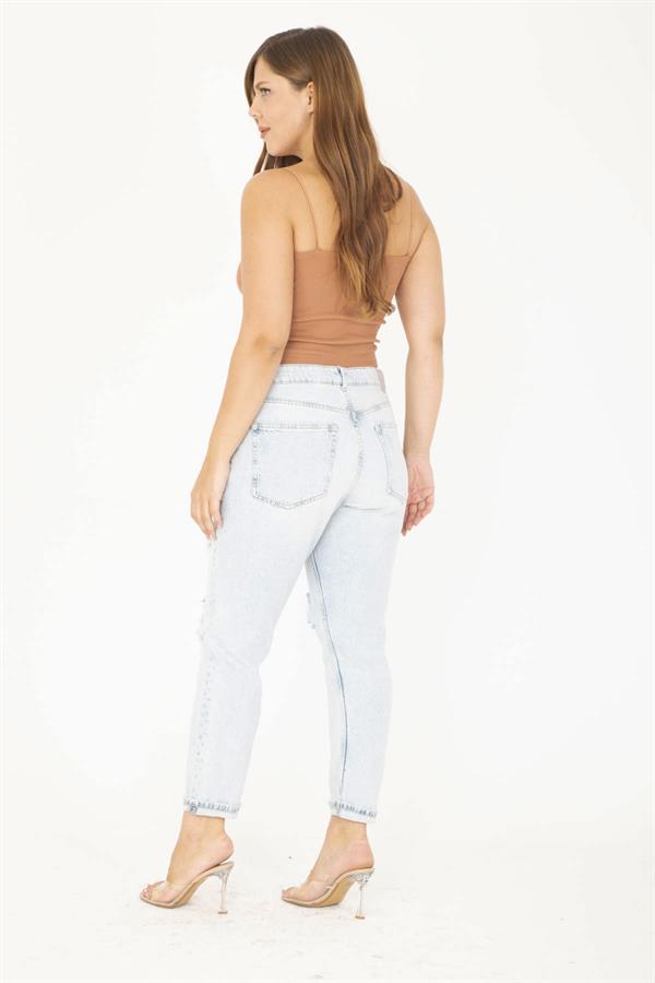 Kadın Büyük Beden Mavi Yırtık Detaylı 5 Cep Kot Pantolon 65N36812