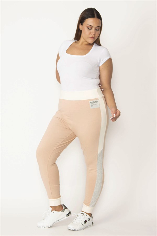 Kadın Pudra Paça Ribanalı Yan Şerit Ve Geniş Kemerli Spor Pantolon 65N27786