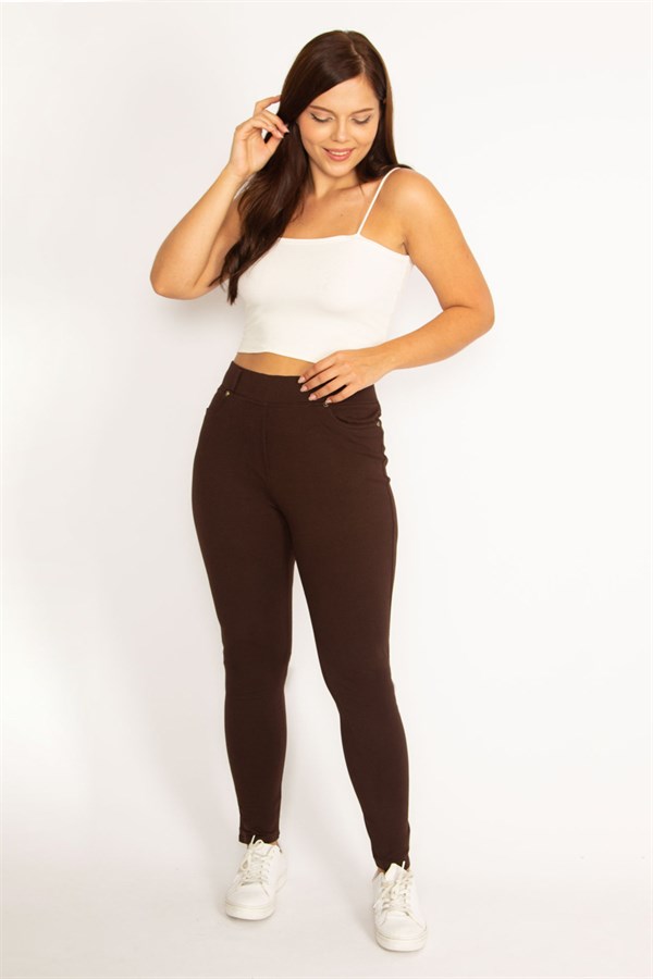 Kadın Kahve Ön Süs Ve Arka Cepli Tayt  65N34534