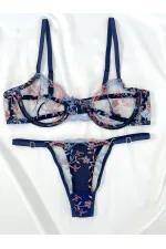 Lacivert Mavi Pembe Çiçek Desenli Kapsız Balenli Sütyen Tanga Brode İç Çamaşırı Takımı Lacivert Mavi Pembe Çiçek Desenli Kapsız Balenli Sütyen Tanga Brode İç Çamaşırı Takımı