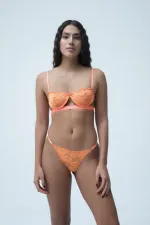Neon Orange Lace Underwire Unpadded Balconette Bra Thong Lingerie Set