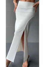 Jupe longue blanche fendue, jupe en lycra blanc doux au toucher, cygne