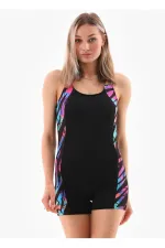 Şortlu Desenli Tulum Mayo Yüzücü Mayosu Pembe Mavi