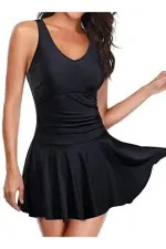 Likralı Etekli Birleşik Slipli Kadın Elbise Mayo Siyah