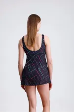 Maillot de bain une pièce short en lycra avec coussinets de poitrine, noir/marine, short