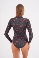 Fermuarlı Uzun kollu Yüzücü Mayosu Tulum mayo