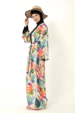 Tesettür Mayo üzerine Desenli Pareo Kimono Kaftan