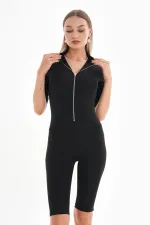 Combinaison de bain à manches longues avec fermeture éclair en métal, en lycra, convenant à un usage quotidien ou sportif.