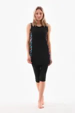 Likralı Sıfır Kol Parçalı Desenli Mayo