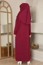 Easy-to-Wear One-Piece Prayer Dress in Burgundy