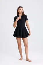 Eteği Dantelli Fermuarlı Tulum Mayo